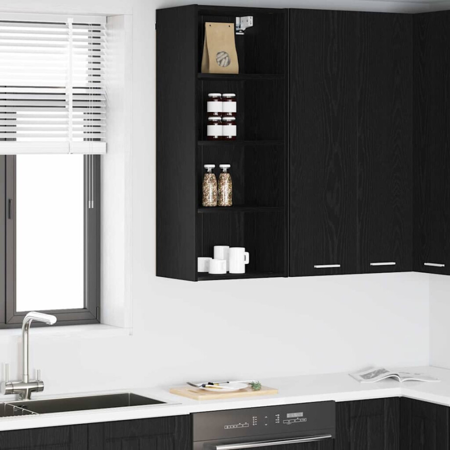 vidaXL Hangkast met opslag Zwart Eiken 40 x 29,5 x 100 cm Bewerkt hout afbeelding 1