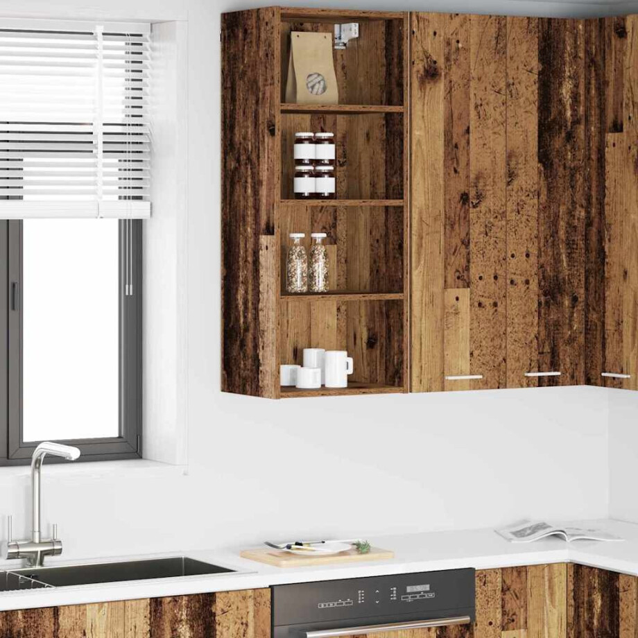vidaXL Hangkast met opslag Oudhout 40 x 29,5 x 100 cm Bewerkt hout afbeelding 1