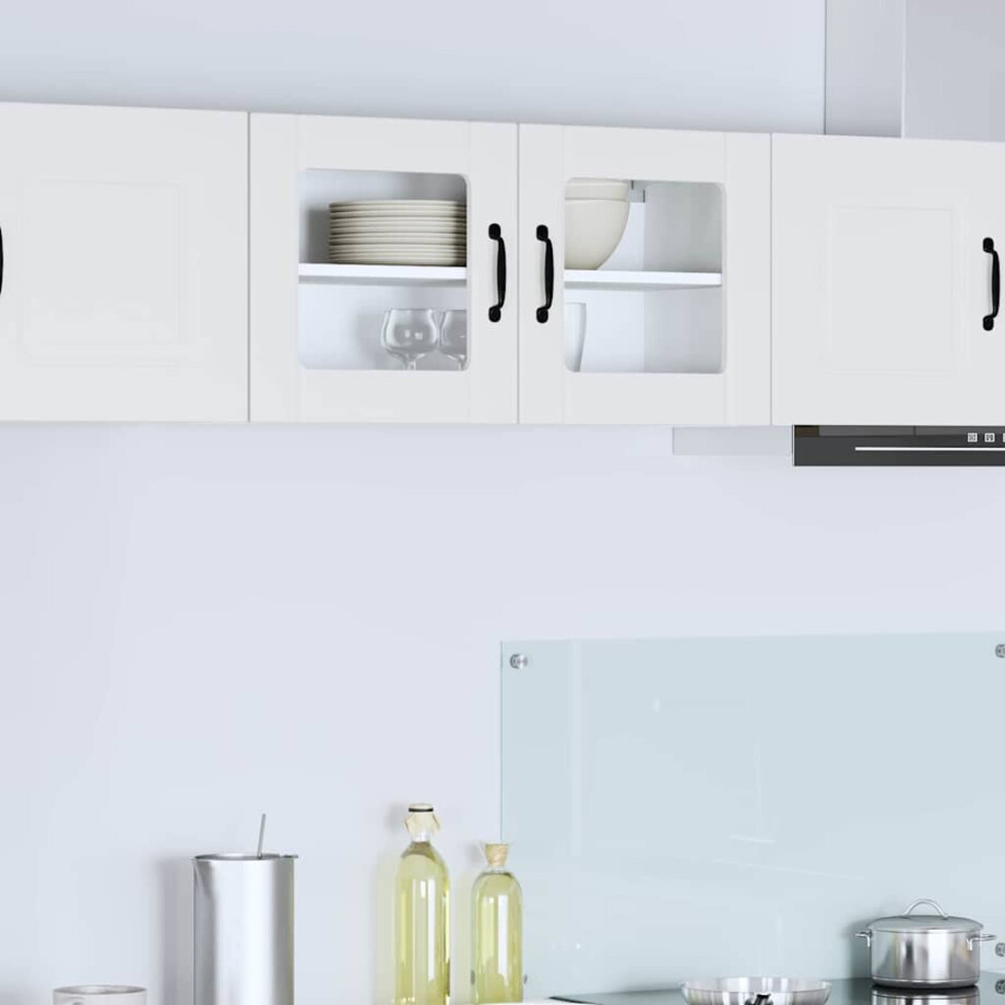 vidaXL Wandglas cabinet Lucca Wit 80 x 31 x 40 cm Bewerkt hout afbeelding 1
