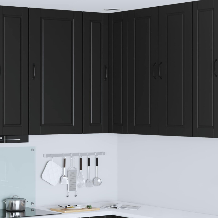 vidaXL Wandhoekkast PORTO Zwart 57 x 57 x 100 cm Bewerkt hout afbeelding 1