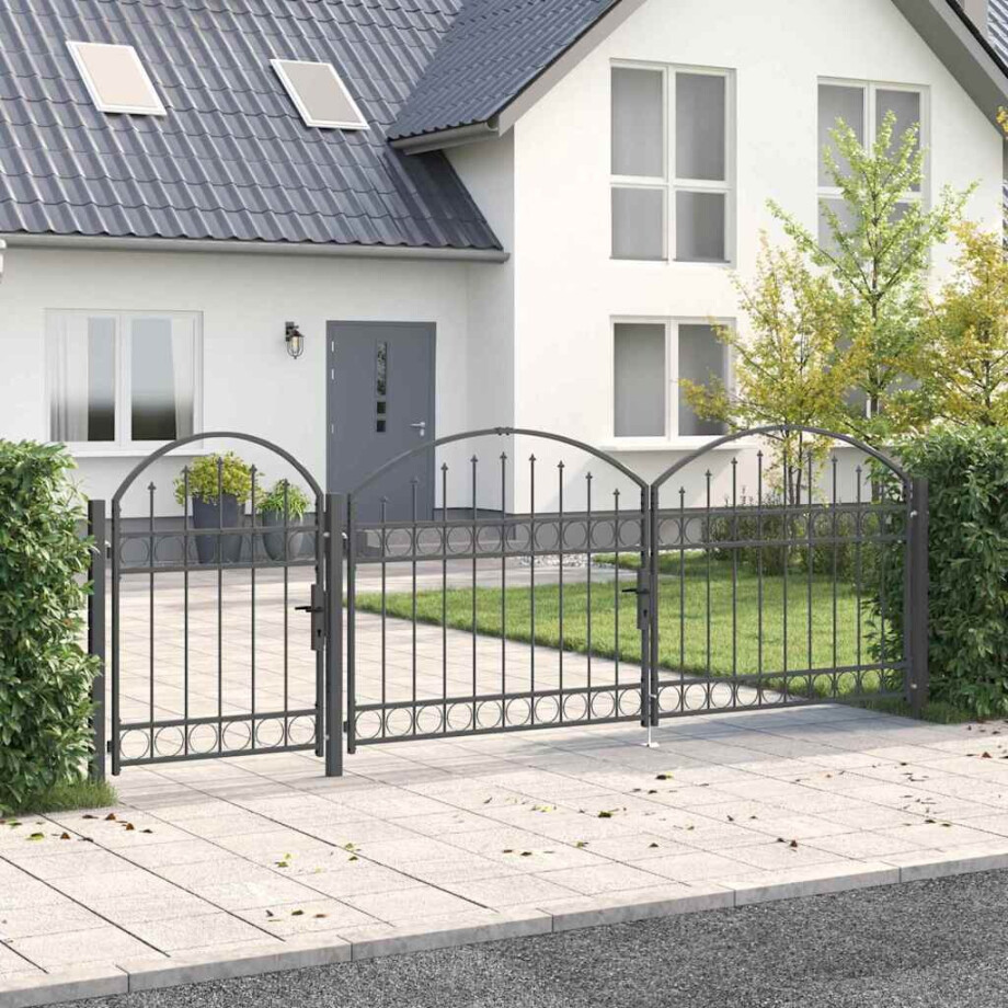 vidaXL Tuinhekgate met gebogen top Assen Grijs 4 x 1,25 m Staal afbeelding 1