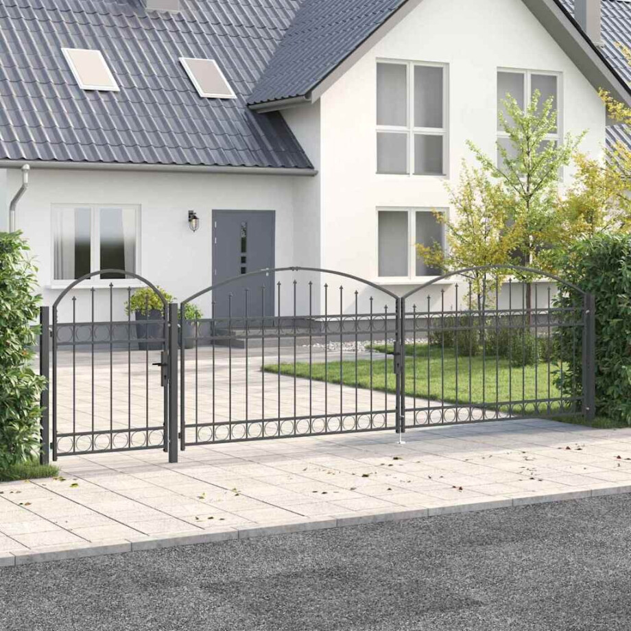 vidaXL Tuinhekgate met gebogen top Assen Grijs 500 x 100 cm Staal vidaXL Tuinhekgate met gebogen top Assen Grijs 500 x 100 cm Staal afbeelding 1