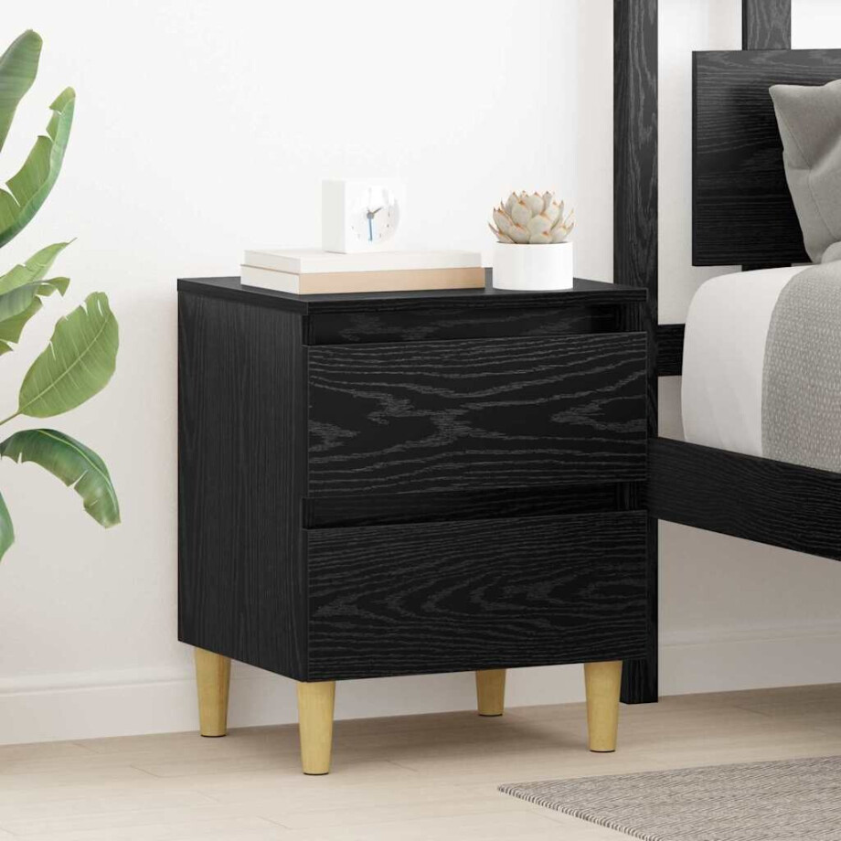 vidaXL Bedkast met lade Zwart Eiken 40 x 35 x 50 cm Bewerkt hout afbeelding 1
