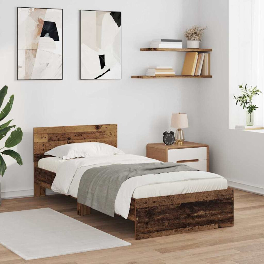 vidaXL Bedframe met hoofdeinde Oud Hout 90 x 200 cm Bewerkt hout vidaXL Bedframe met hoofdeinde Oud Hout 90 x 200 cm Bewerkt hout afbeelding 1