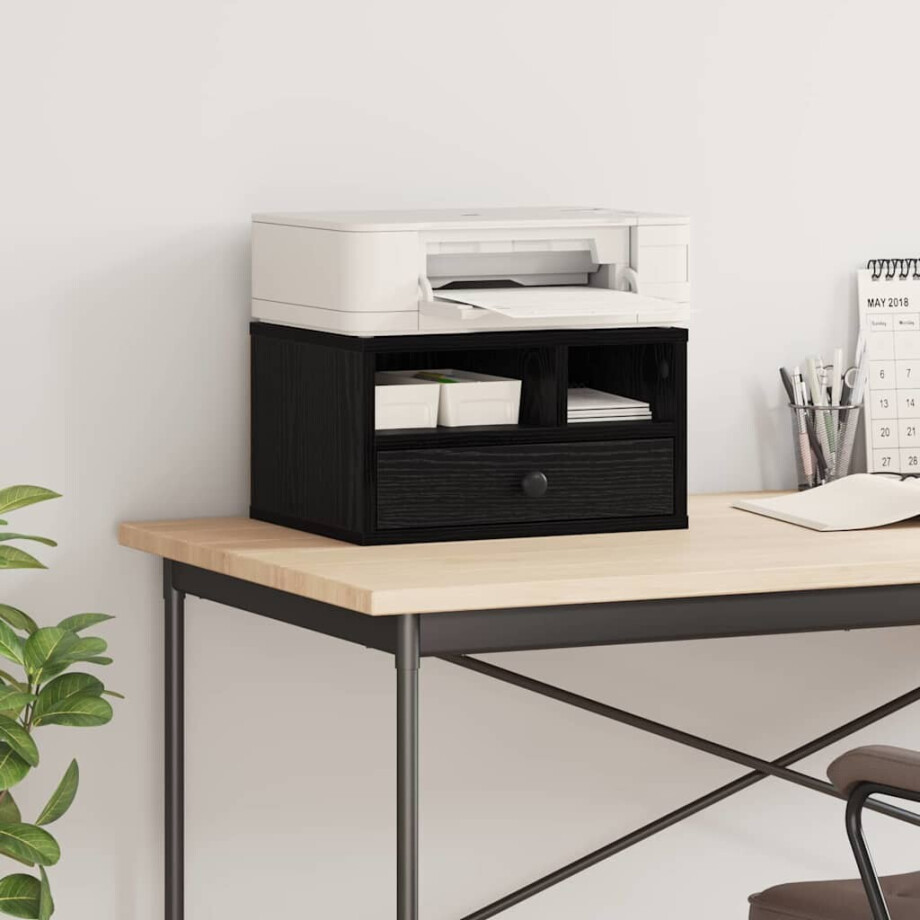 vidaXL Printerstand met lade Zwart Eiken 40 x 32 x 24 cm Bewerkt hout vidaXL Printerstand met lade Zwart Eiken 40 x 32 x 24 cm Bewerkt hout afbeelding 1