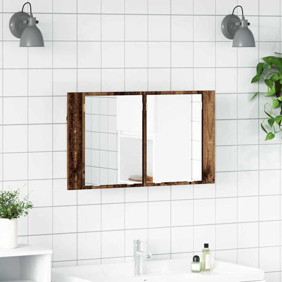 vidaXL Badkamer spiegelkast Oud Hout 80 x 12 x 45 cm Bewerkt hout vidaXL Badkamer spiegelkast Oud Hout 80 x 12 x 45 cm Bewerkt hout afbeelding 1