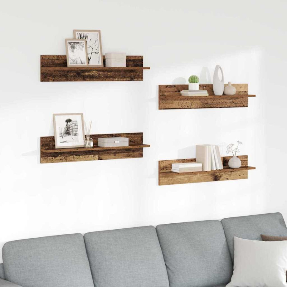 vidaXL Wandplanken 4 pcs Oud Hout 80 x 11,5 x 18 cm Bewerkt hout afbeelding 1