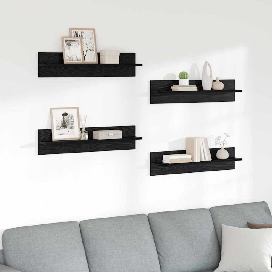 vidaXL Wandplanken 4 pcs Zwart Eiken 80 x 11,5 x 18 cm Bewerkt hout vidaXL Wandplanken 4 pcs Zwart Eiken 80 x 11,5 x 18 cm Bewerkt hout afbeelding 1