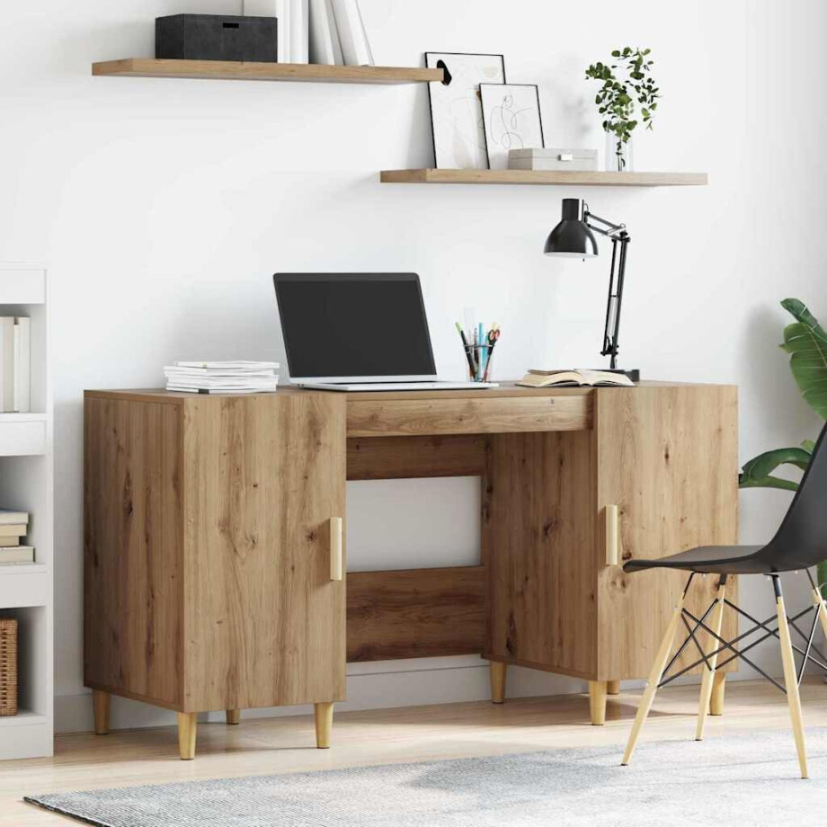 vidaXL Bureau met plank Artisan Eiken 140 x 50 x 75 cm Bewerkt hout vidaXL Bureau met plank Artisan Eiken 140 x 50 x 75 cm Bewerkt hout afbeelding 1