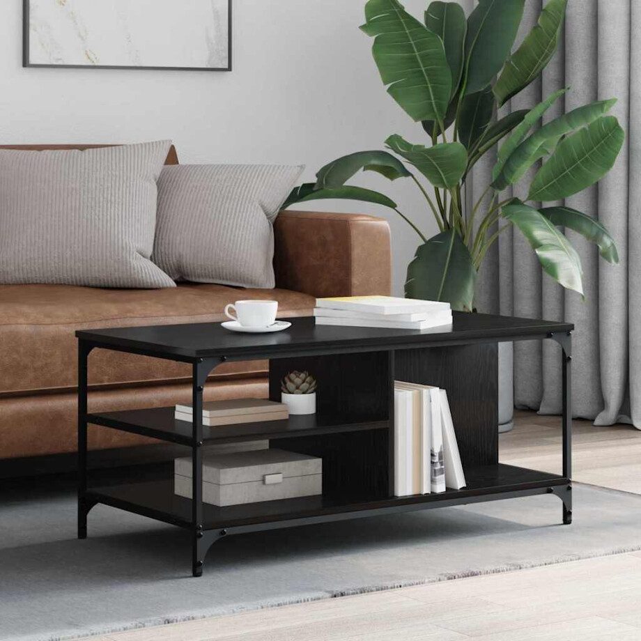 vidaXL Salontafel Zwart Eiken 100 x 50 x 45 cm Bewerkt hout vidaXL Salontafel Zwart Eiken 100 x 50 x 45 cm Bewerkt hout afbeelding 1