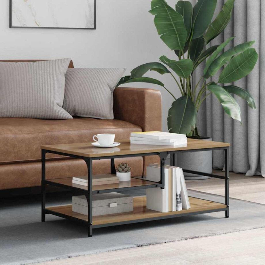 vidaXL Salontafel Artisan Eiken 90 x 49 x 40 cm Bewerkt hout afbeelding 1