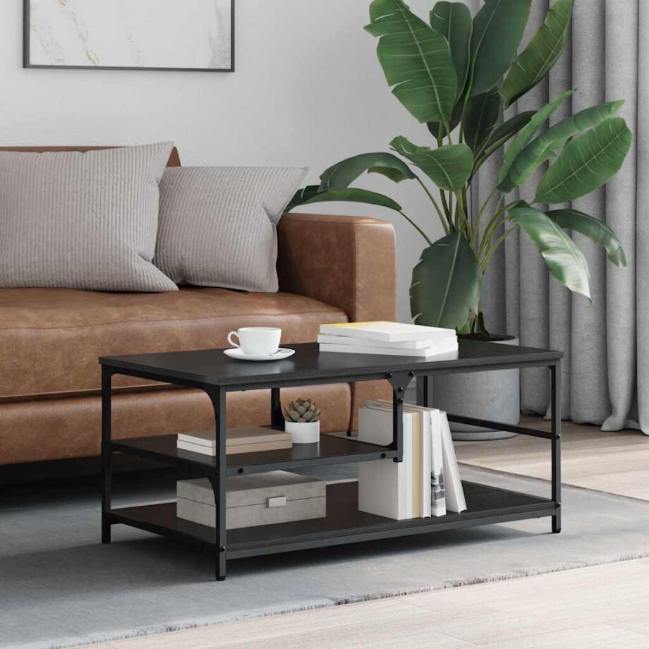 vidaXL Salontafel Zwart Eiken 90 x 49 x 40 cm Bewerkt hout afbeelding 1