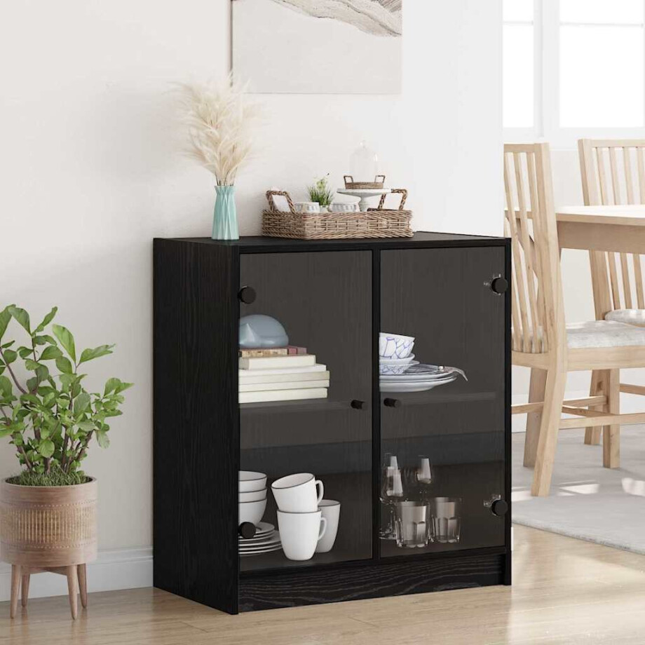 vidaXL Bijzetkast Zwart Eiken 68 x 37 x 75,5 cm Bewerkt hout vidaXL Bijzetkast Zwart Eiken 68 x 37 x 75,5 cm Bewerkt hout afbeelding 1