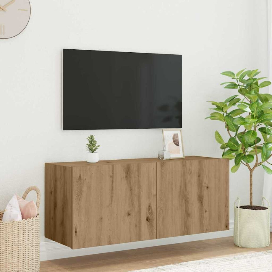 vidaXL TV Wandkast met LED Artisan Eiken 100 x 35 x 41 cm Bewerkt hout vidaXL TV Wandkast met LED Artisan Eiken 100 x 35 x 41 cm Bewerkt hout afbeelding 1