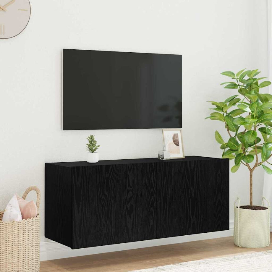 vidaXL TV Wandkast met LED Zwart Eiken 100 x 35 x 41 cm Bewerkt hout vidaXL TV Wandkast met LED Zwart Eiken 100 x 35 x 41 cm Bewerkt hout afbeelding 1