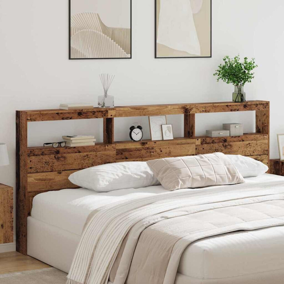 vidaXL Hoofdbord met plank Oud Hout 220 x 17 x 102 cm Bewerkt hout afbeelding 1