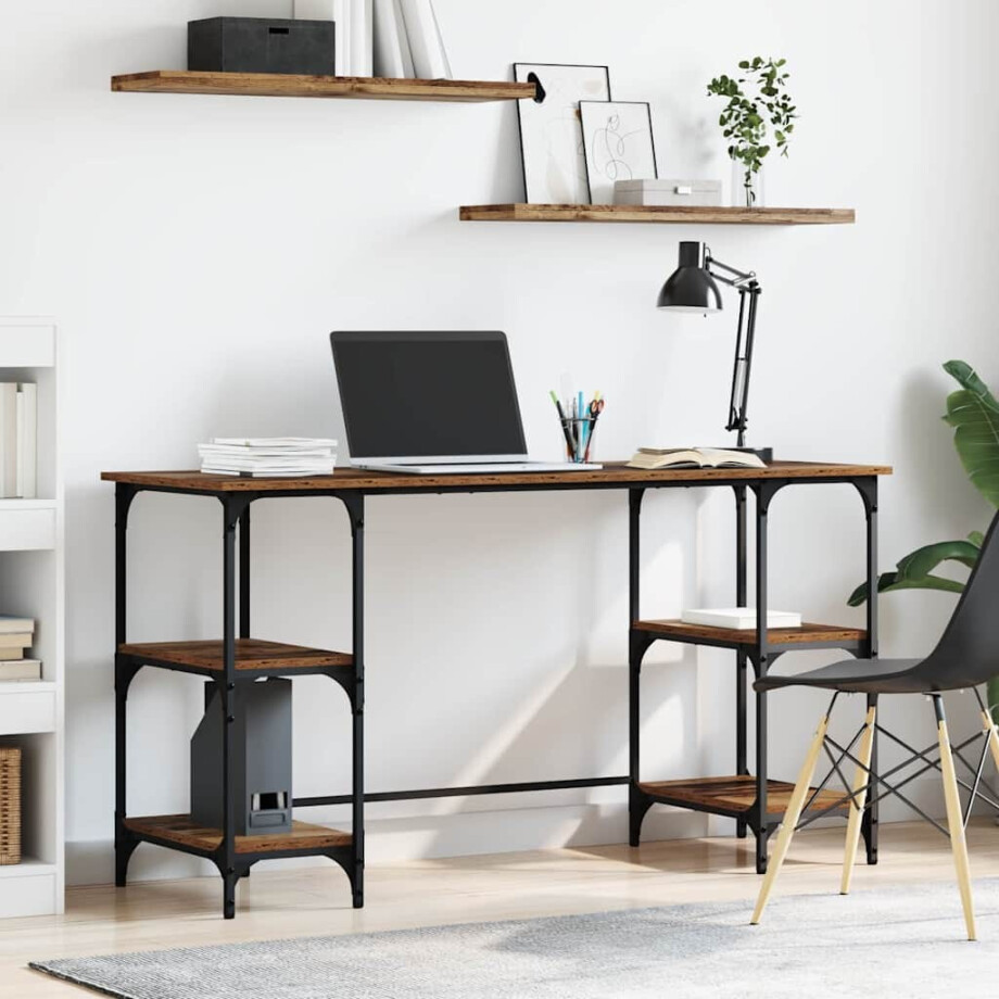 vidaXL Bureau met plank Oud Hout 140 x 50 x 75 cm Bewerkt hout afbeelding 1