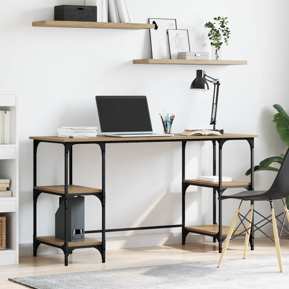 vidaXL Bureau met plank Artisan Eiken 140 x 50 x 75 cm Bewerkt hout vidaXL Bureau met plank Artisan Eiken 140 x 50 x 75 cm Bewerkt hout afbeelding 1