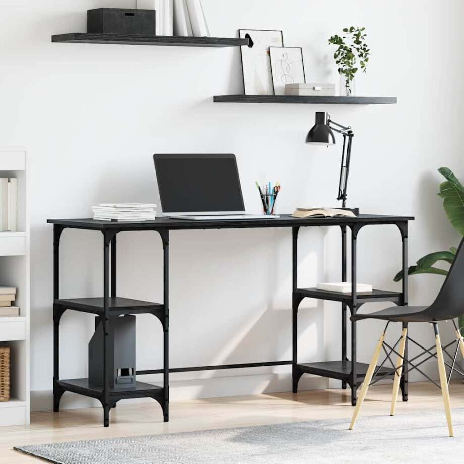 vidaXL Bureau met plank Zwart Eiken 140 x 50 x 75 cm Bewerkt hout afbeelding 1