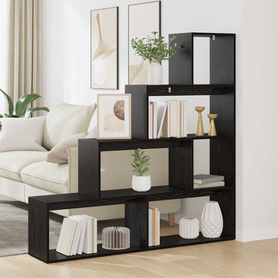 vidaXL Kamerscherm Boekenkast Zwart Eiken 143,5 x 29 x 143,5 cm vidaXL Kamerscherm Boekenkast Zwart Eiken 143,5 x 29 x 143,5 cm afbeelding 1