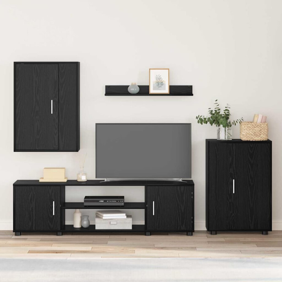 vidaXL 4 Delige TV Kast Set met plank 4 pcs Zwart eiken Bewerkt hout afbeelding 1
