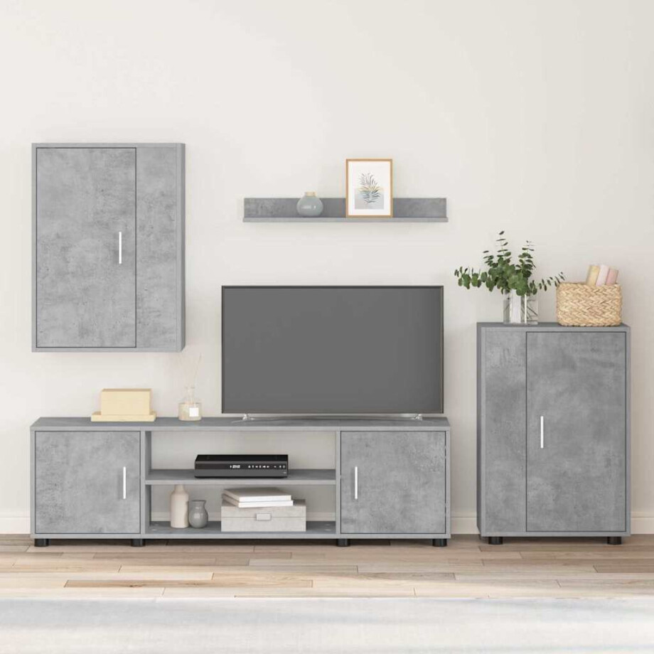 vidaXL 4 Delige TV Kast Set met plank 4 pcs Betongrijs Bewerkt hout vidaXL 4 Delige TV Kast Set met plank 4 pcs Betongrijs Bewerkt hout afbeelding 1