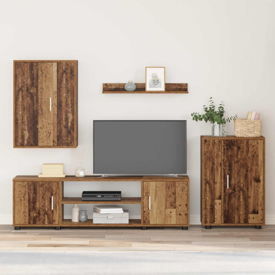 vidaXL Tv-meubelset Wandgemonteerd 4 pcs Oud Hout Bewerkt hout afbeelding 1