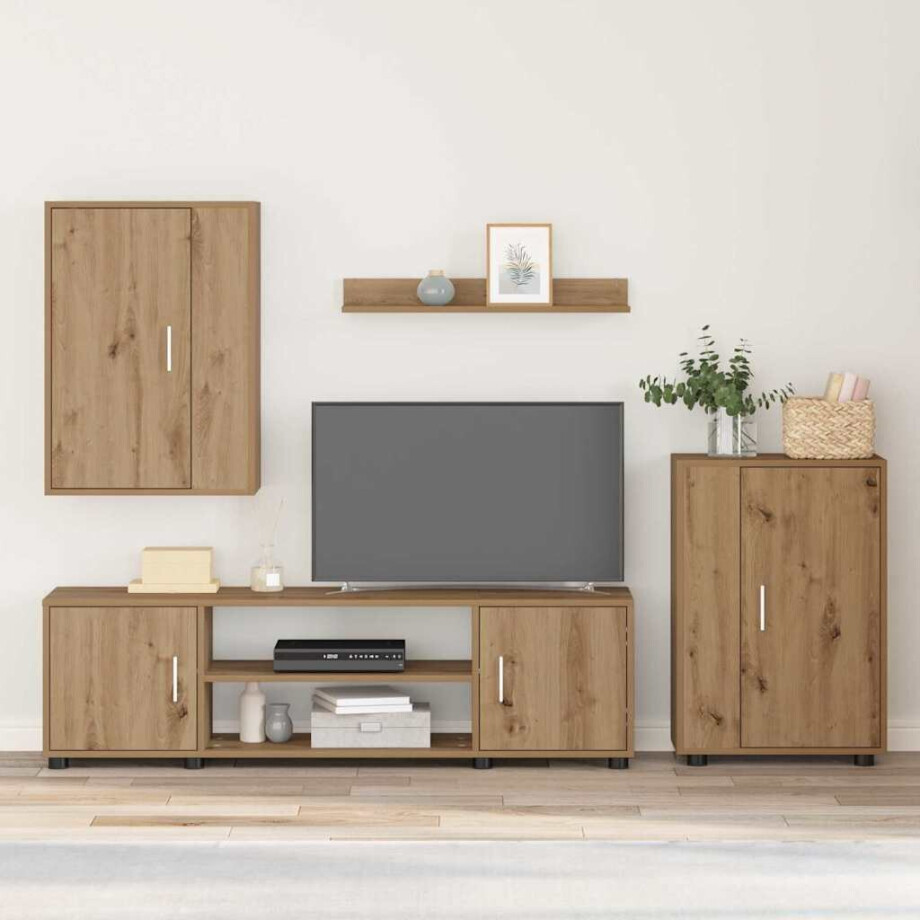 vidaXL 4 Delige TV Kast Set 4 pcs artisanaal eikenkleurig Bewerkt hout vidaXL 4 Delige TV Kast Set 4 pcs artisanaal eikenkleurig Bewerkt hout afbeelding 1