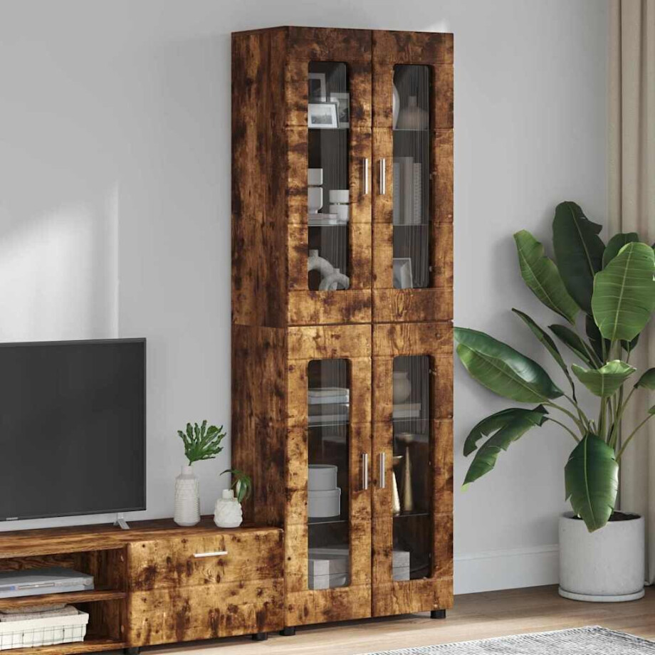 vidaXL Hoge kast FLORIN Gerookt eiken 60 x 35 x 182 cm Bewerkt hout afbeelding 1
