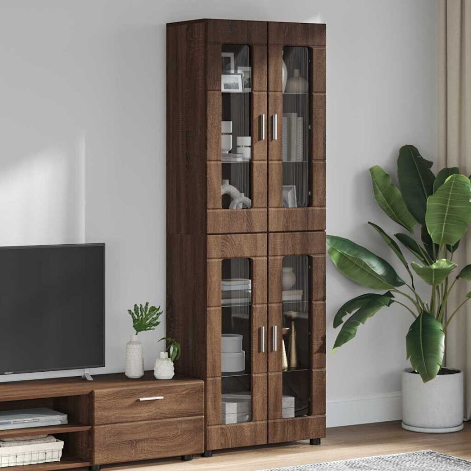 vidaXL Hoge kast FLORIN Bruin Eiken 60 x 35 x 182 cm Bewerkt hout afbeelding 1