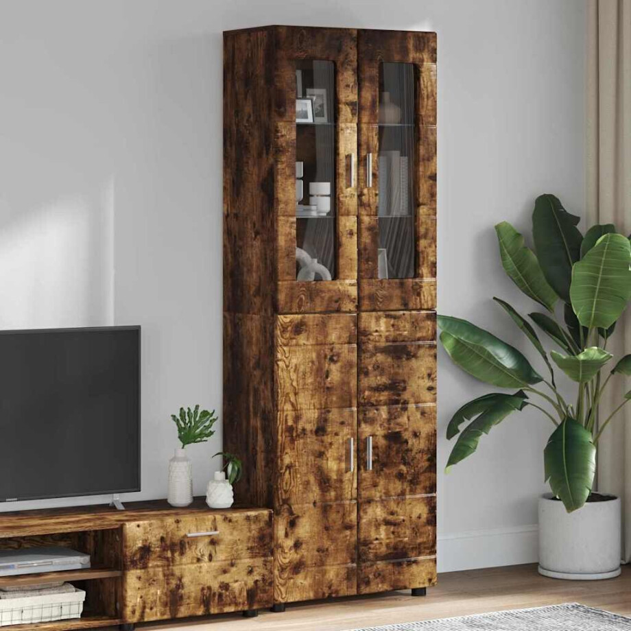 vidaXL Hoge kast FLORIN Gerookt eiken 60 x 35 x 182 cm Bewerkt hout afbeelding 1