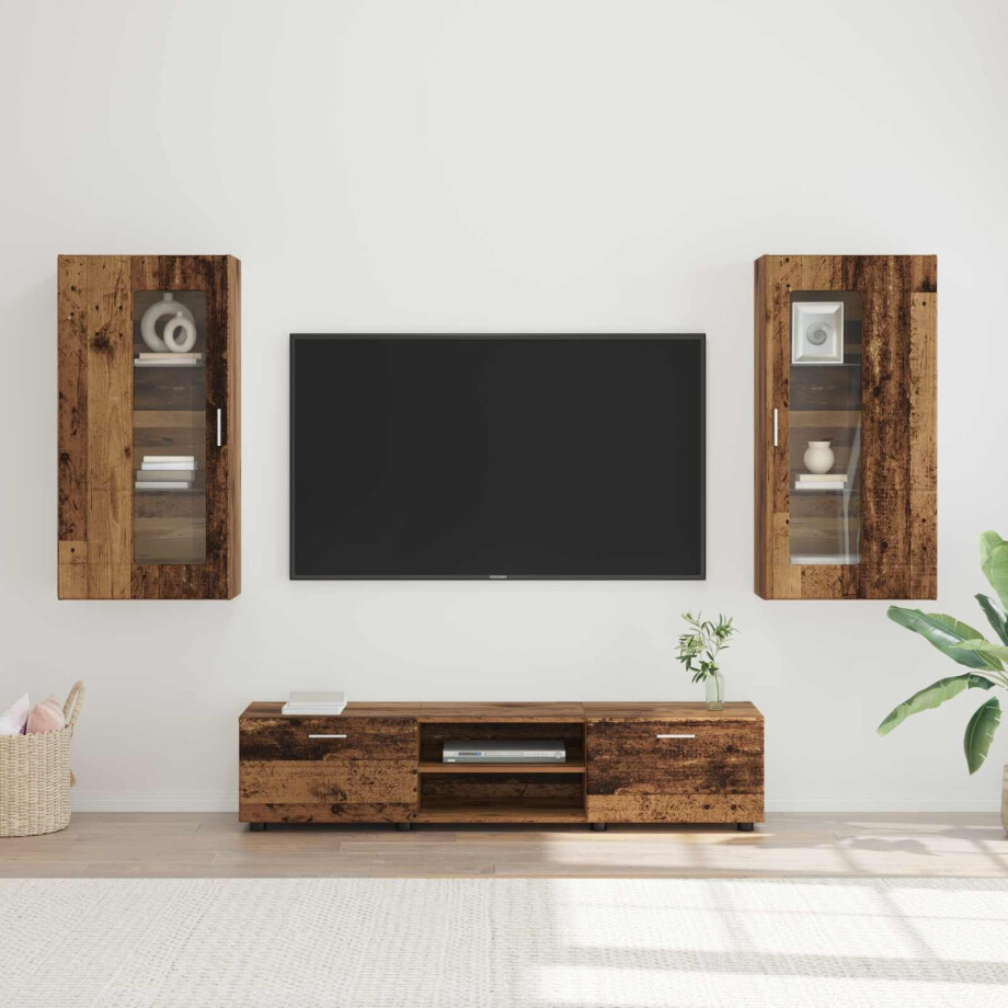 vidaXL Tv-meubelset met lade FLORIN 3 pcs Oudhout Bewerkt hout afbeelding 1