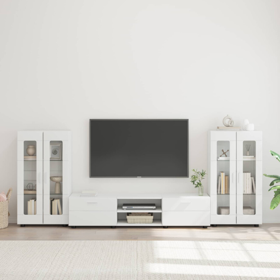 vidaXL Tv-meubelset met lade met plank FLORIN 3 pcs Wit Bewerkt hout afbeelding 1