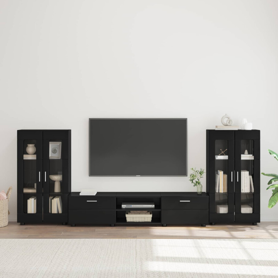 vidaXL Tv-meubelset met lade met plank FLORIN 3 pcs Zwart Bewerkt hout afbeelding 1
