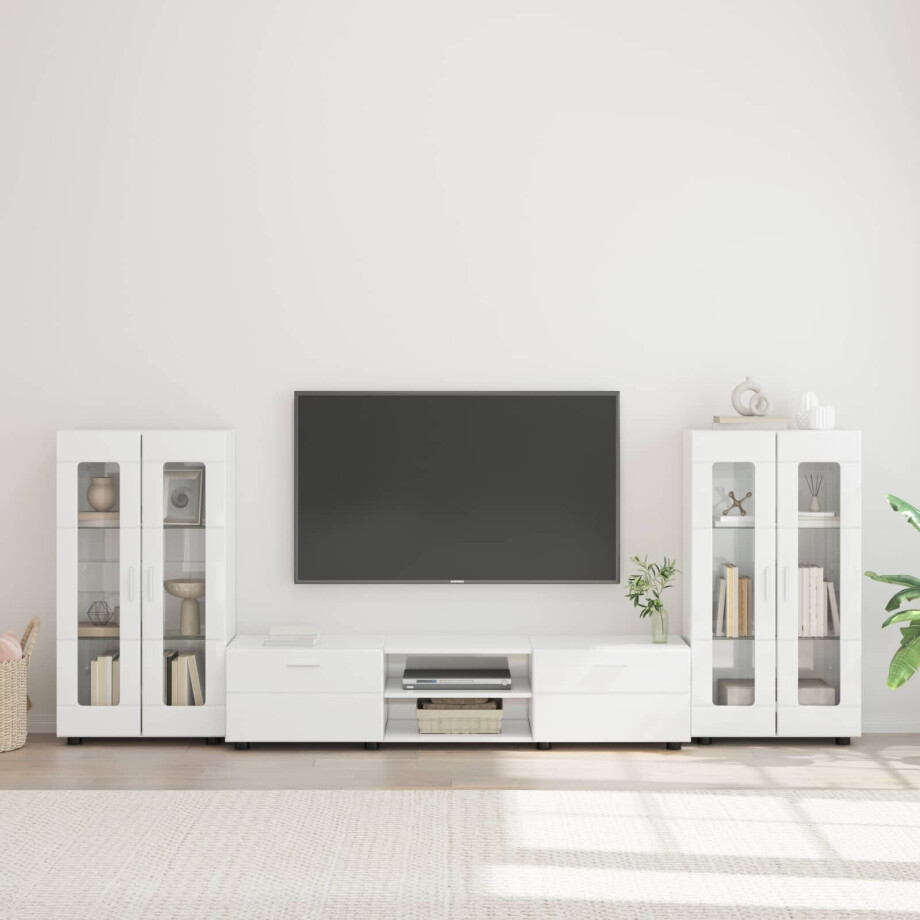 vidaXL Tv-meubelset met lade FLORIN 3 pcs Hoogglans wit Bewerkt hout afbeelding 1