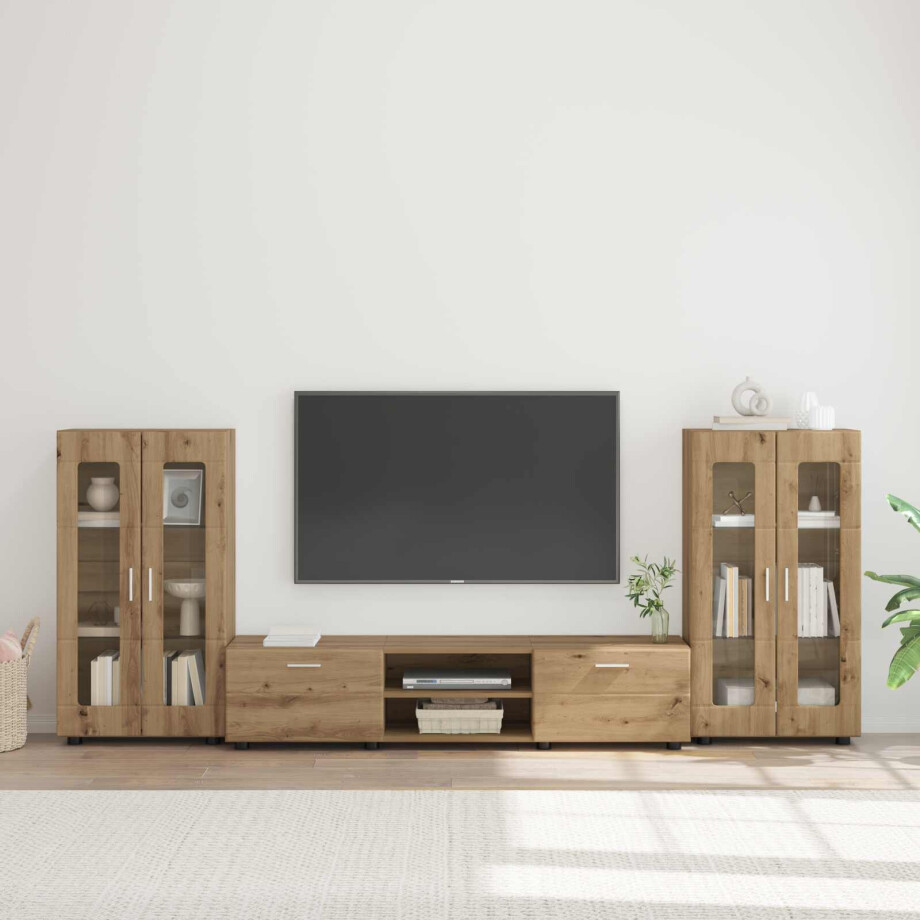 vidaXL Tv-meubelset met lade FLORIN 3 pcs Artisan Eiken Bewerkt hout afbeelding 1