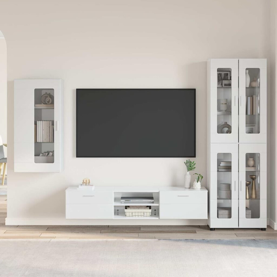 vidaXL Tv-meubelset met lade FLORIN 3 pcs Hoogglans wit Bewerkt hout afbeelding 1