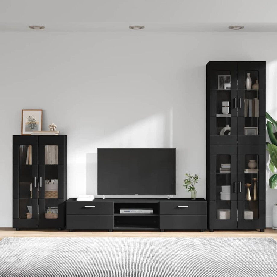 vidaXL Tv-meubelset met lade met plank FLORIN 3 pcs Zwart Bewerkt hout afbeelding 1