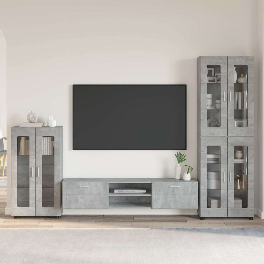 vidaXL Tv-meubelset met lade FLORIN 3 pcs Beton Grijs Bewerkt hout afbeelding 1