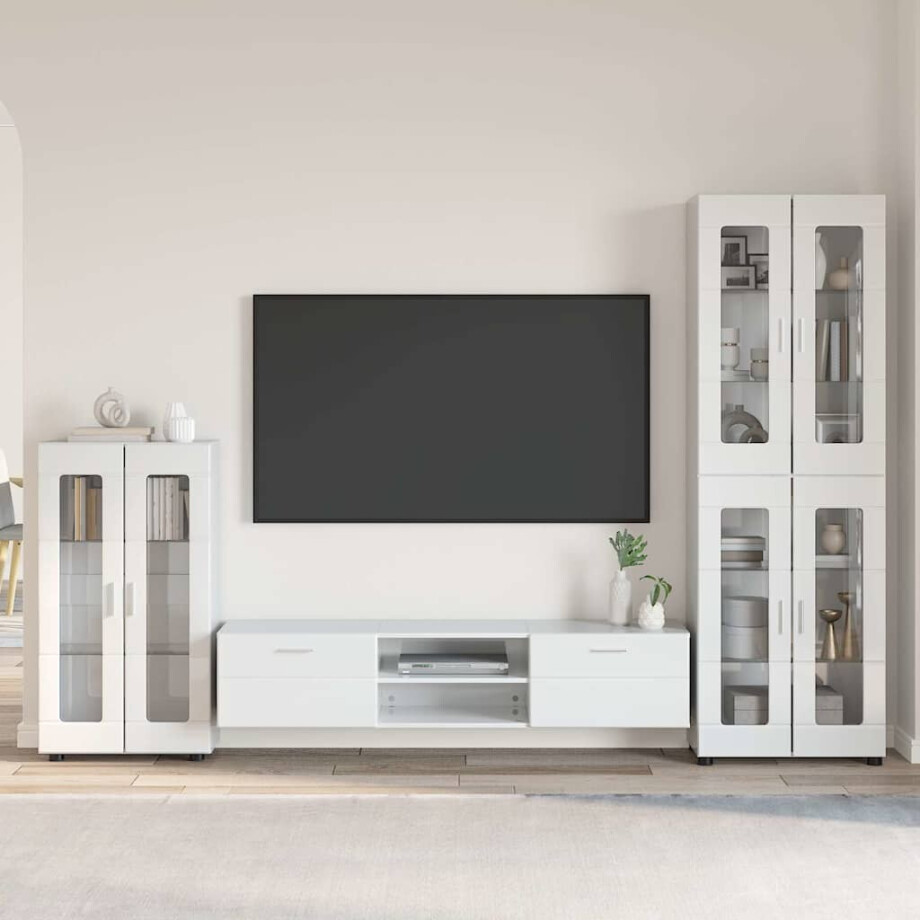 vidaXL Tv-meubelset met lade FLORIN 3 pcs Hoogglans wit Bewerkt hout afbeelding 1