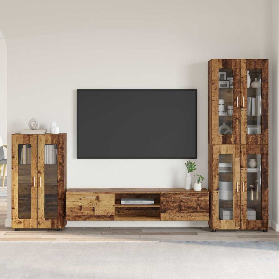vidaXL Tv-meubelset met lade FLORIN 3 pcs Oudhout Bewerkt hout afbeelding 1