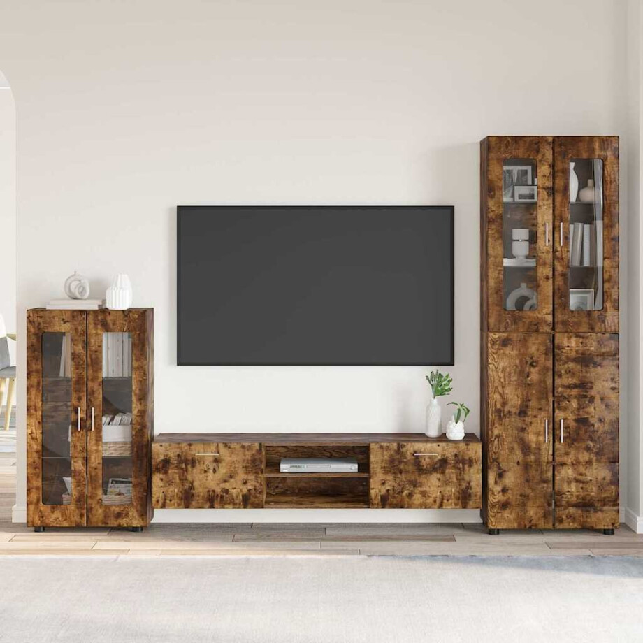 vidaXL Tv-meubelset met lade FLORIN 3 pcs Gerookt eiken Bewerkt hout afbeelding 1