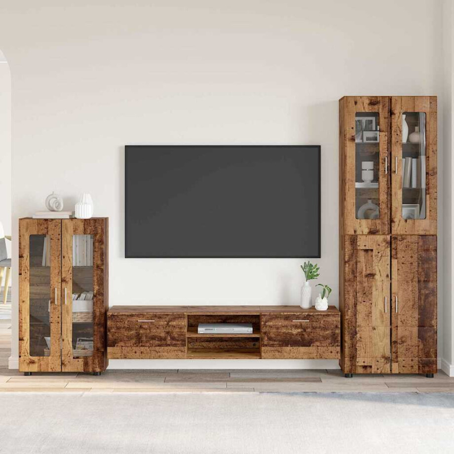 vidaXL Tv-meubelset met lade FLORIN 3 pcs Oudhout Bewerkt hout afbeelding 1