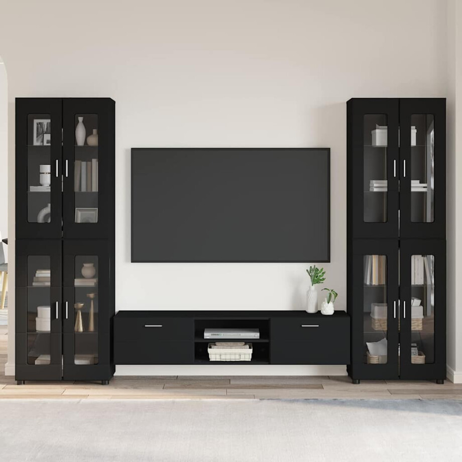 vidaXL Tv-meubelset met lade met plank FLORIN 3 pcs Zwart Bewerkt hout afbeelding 1