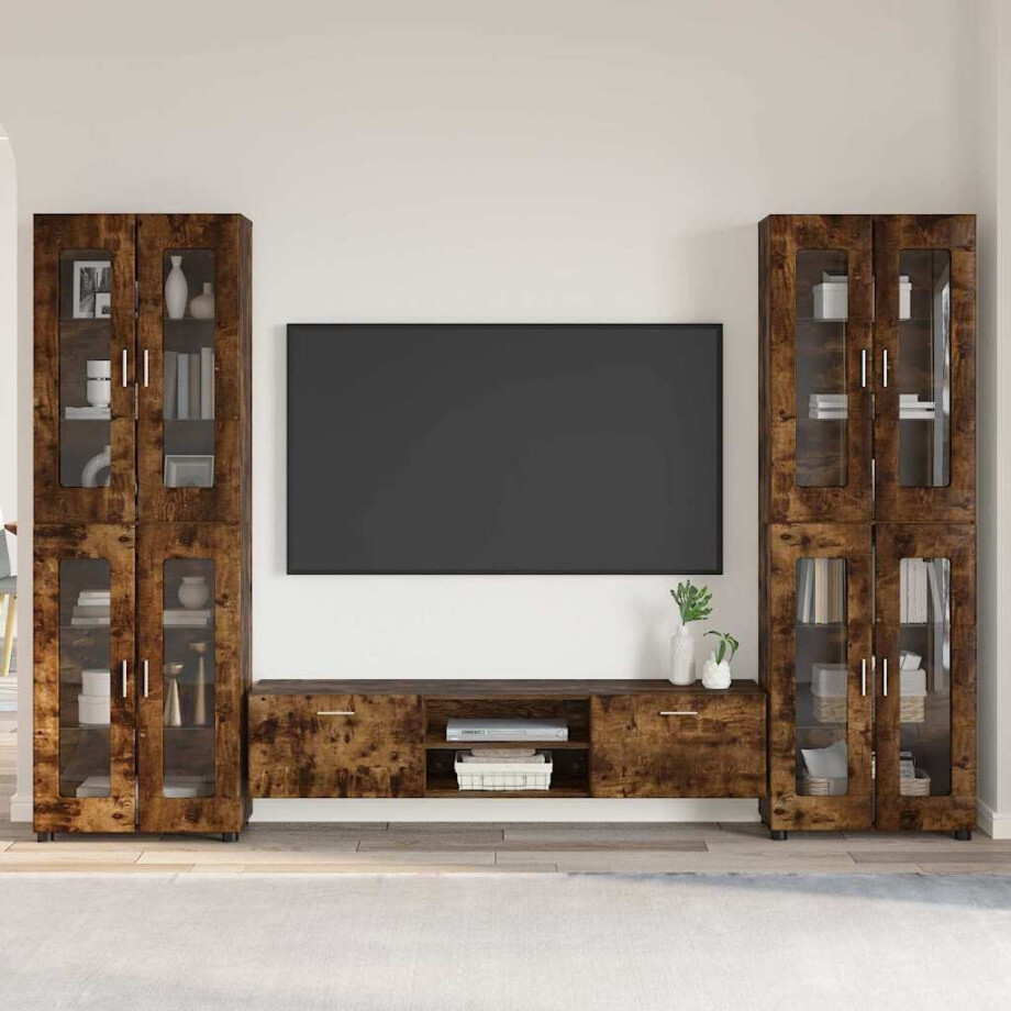 vidaXL Tv-meubelset met lade FLORIN 3 pcs Gerookt eiken Bewerkt hout afbeelding 1