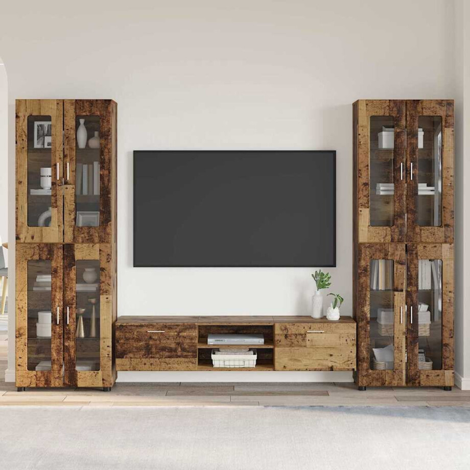 vidaXL Tv-meubelset met lade FLORIN 3 pcs Oudhout Bewerkt hout afbeelding 1