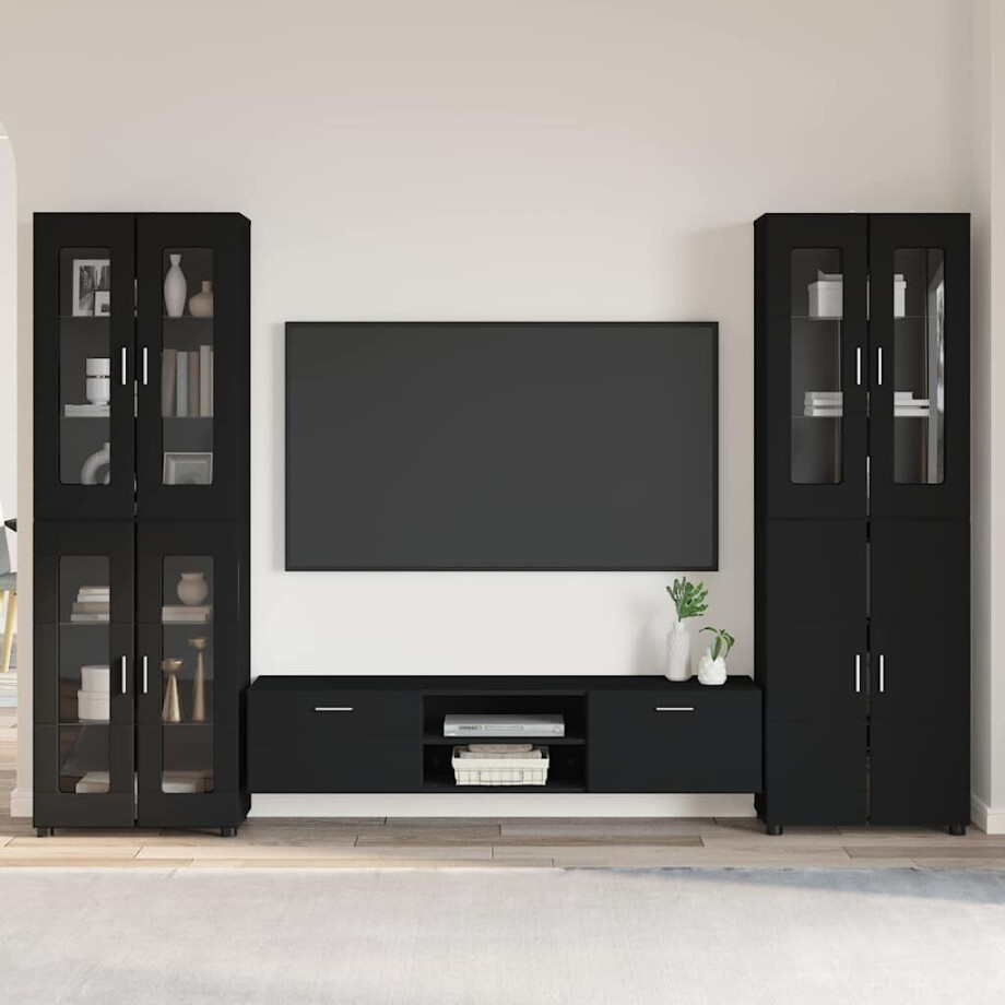 vidaXL Tv-meubelset met lade met plank FLORIN 3 pcs Zwart Bewerkt hout afbeelding 1