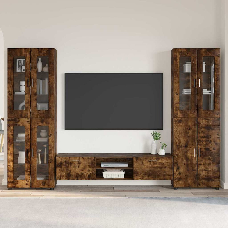 vidaXL Tv-meubelset met lade FLORIN 3 pcs Gerookt eiken Bewerkt hout afbeelding 1