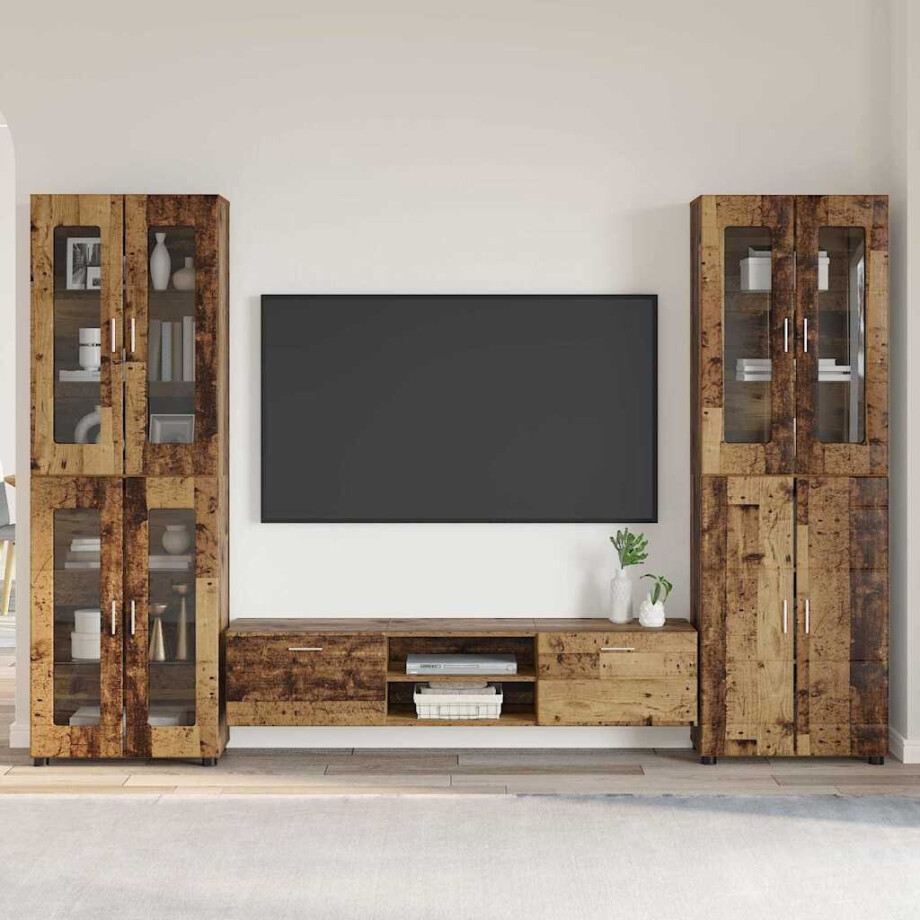 vidaXL Tv-meubelset met lade FLORIN 3 pcs Oudhout Bewerkt hout afbeelding 1