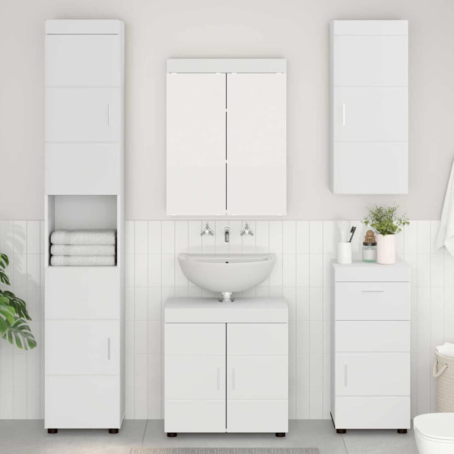 vidaXL Badkamermeubelset met lade met plank TULUM Wit Bewerkt hout vidaXL Badkamermeubelset met lade met plank TULUM Wit Bewerkt hout afbeelding 1